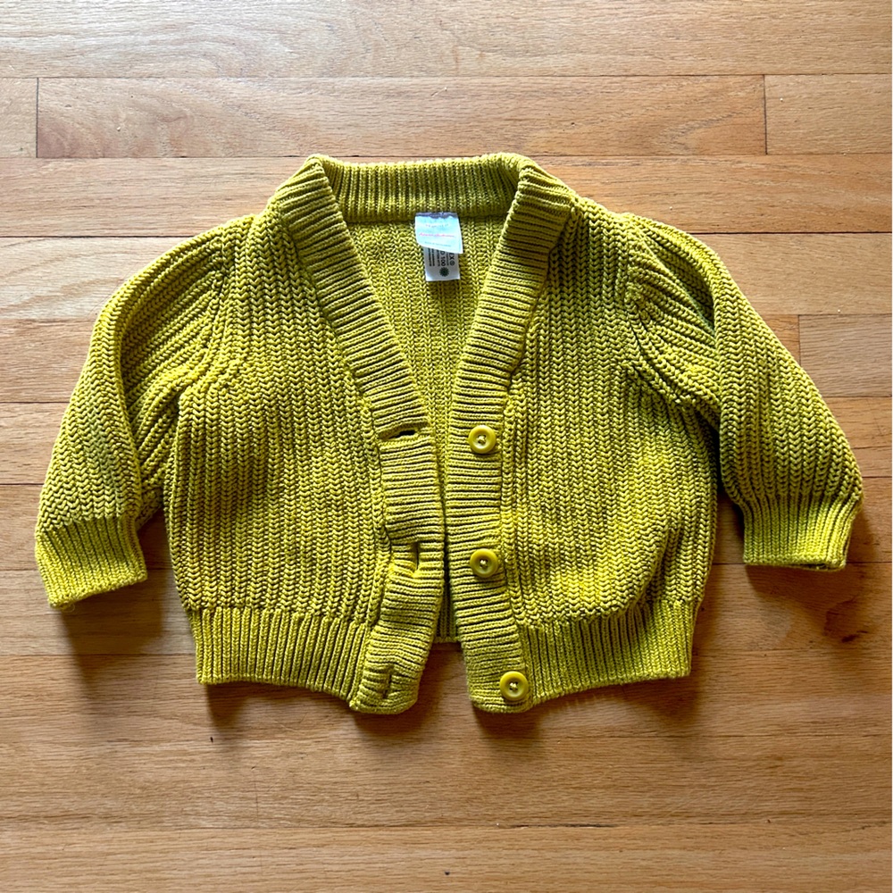 Hanna Andersson Toddler Girls Chunky Yellow Green Knit Cardigan